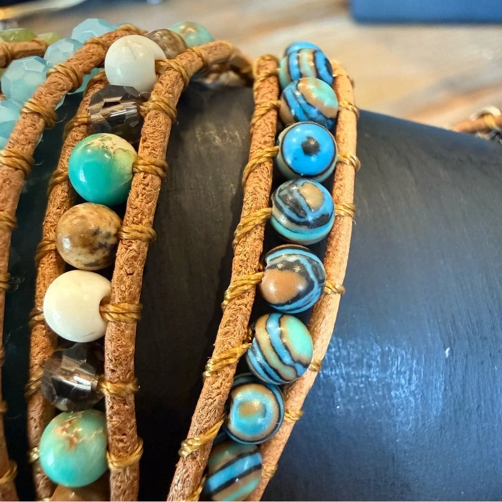 Cape Diablo Ocean Jasper Wrap Leather & Stone Bracelet